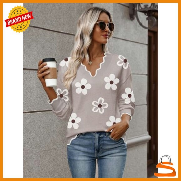 Lightweight Ribbed V-Neck Sweater Long Sleeve Pullover Fall Casual - Picture 7 of 8